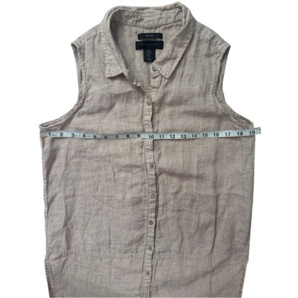 Tahari Oatmeal 100% Linen Sleeveless Button Down Tunic M Euro Summer Coastal - Picture 4 of 8